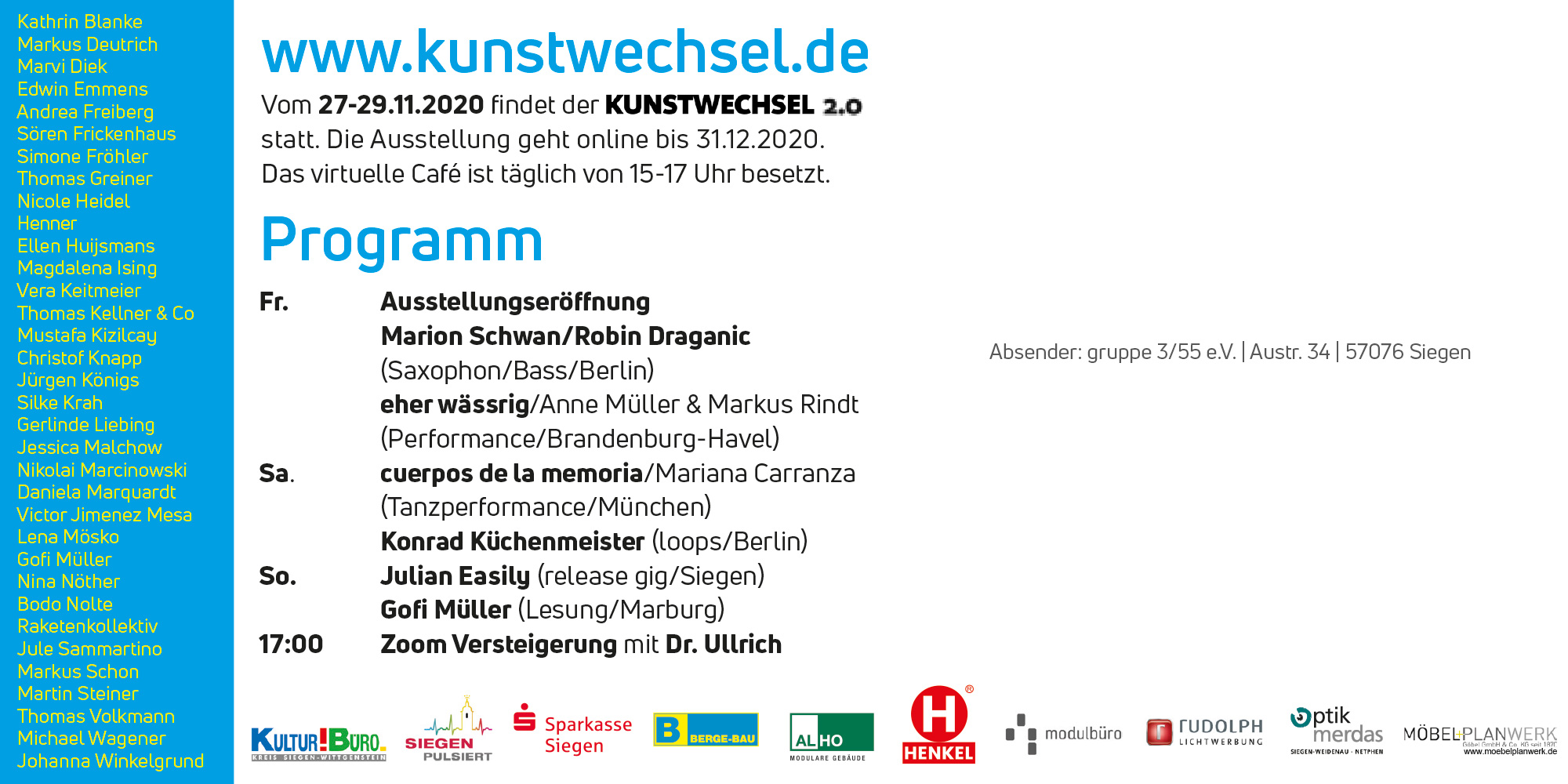 Kunstwechsel 2.0 digital in Siegen vom 27-29.11.2020